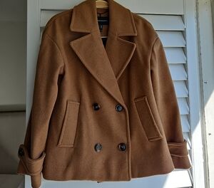 BCBGMaxAzria Double-Breasted Tan Pea Coat